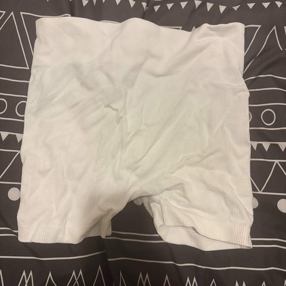 White Ribbed High-Waisted Shorts